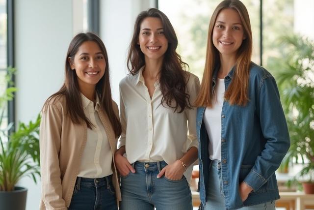 Gründerteam von Waldgeist Glanz in einem modernen Büro mit grünen Pflanzen, symbolisiert Natur und Sauberkeit